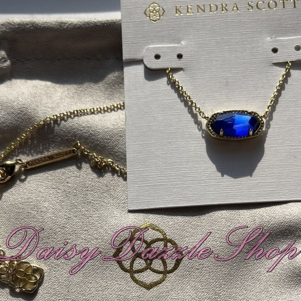 ✨Kendra Scott Elisa Pendant Necklace Cobalt Cats Eye Blue Gold Plated New 💙